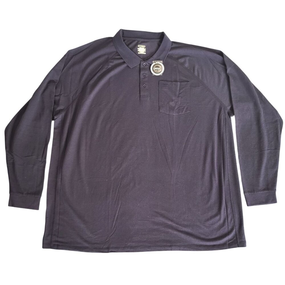 Moheen Men's Polo Shirt Black Cool Dri Long Sleeve Open Pocket Size 5XL NWT